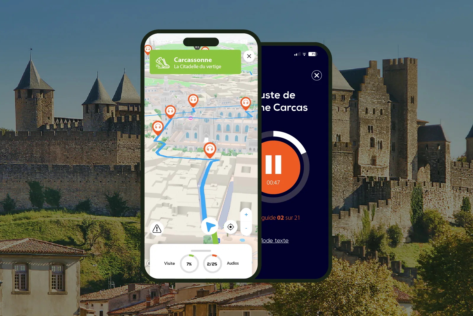 Carcassonne Visite audioguidée à pied 2h30 et 27 commentaires audios