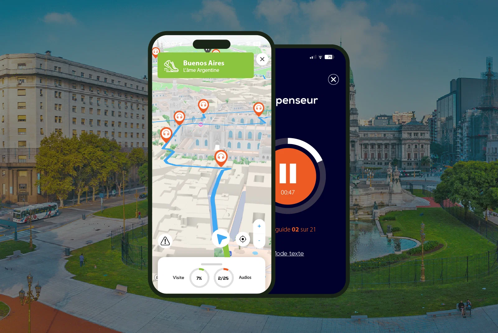 Buenos Aires Visite audioguidée à pied 2h30 et 18 commentaires audios