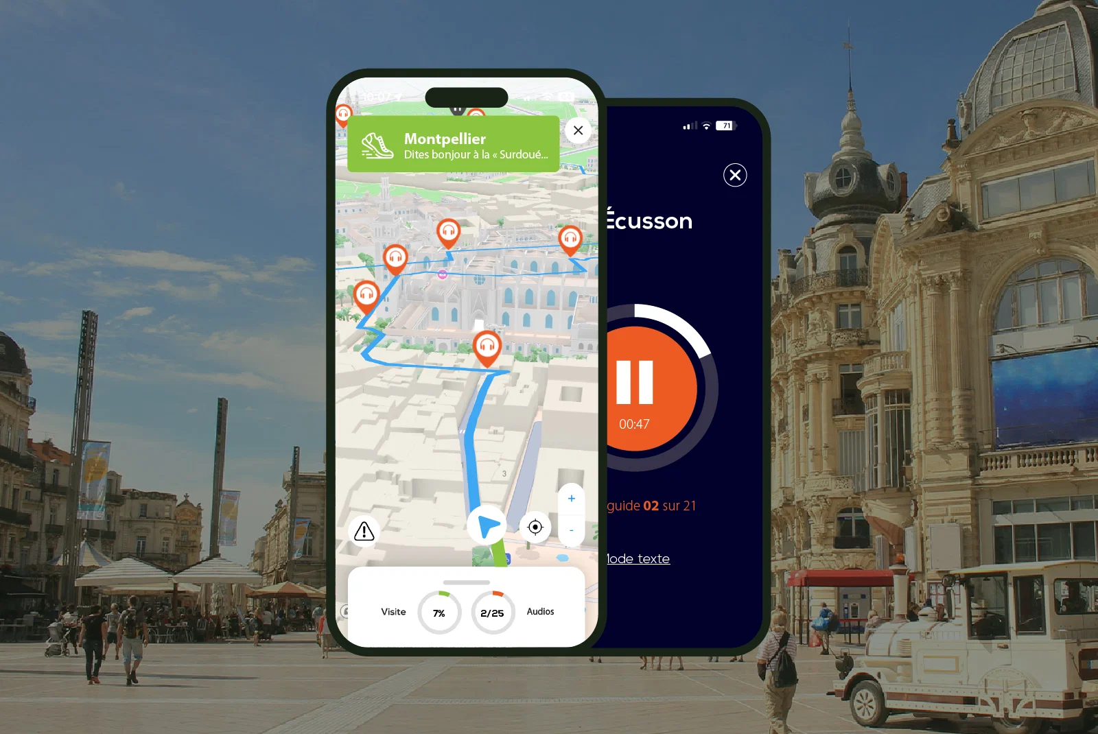 Montpellier Visite audioguidée à pied 1h30 et 19 commentaires audios