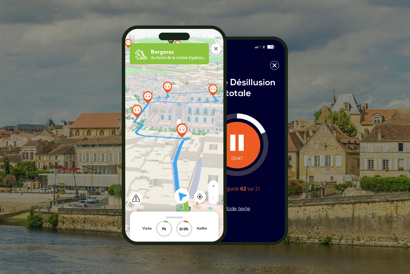 Bergerac Visite audioguidée à pied 1h et 17 commentaires audios