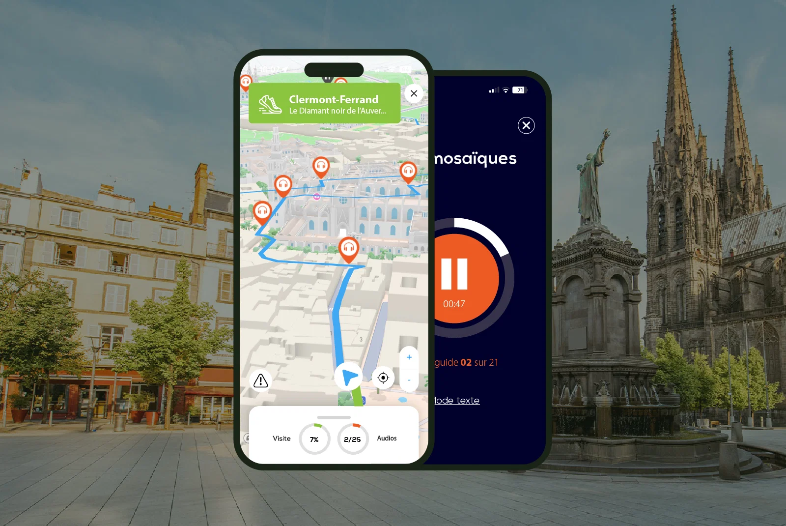 Clermont-Ferrand Visite audioguidée à pied 2h10 et 21 commentaires audios