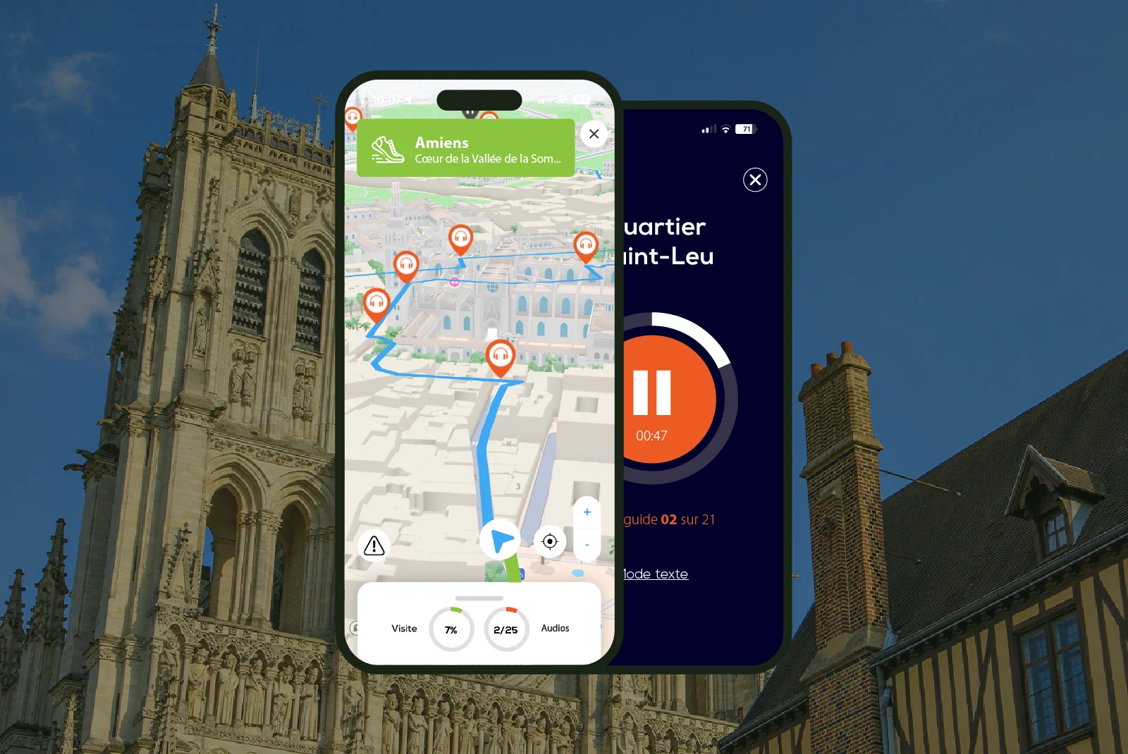 Amiens Visite audioguidée à pied 3h15 et 27 commentaires audios