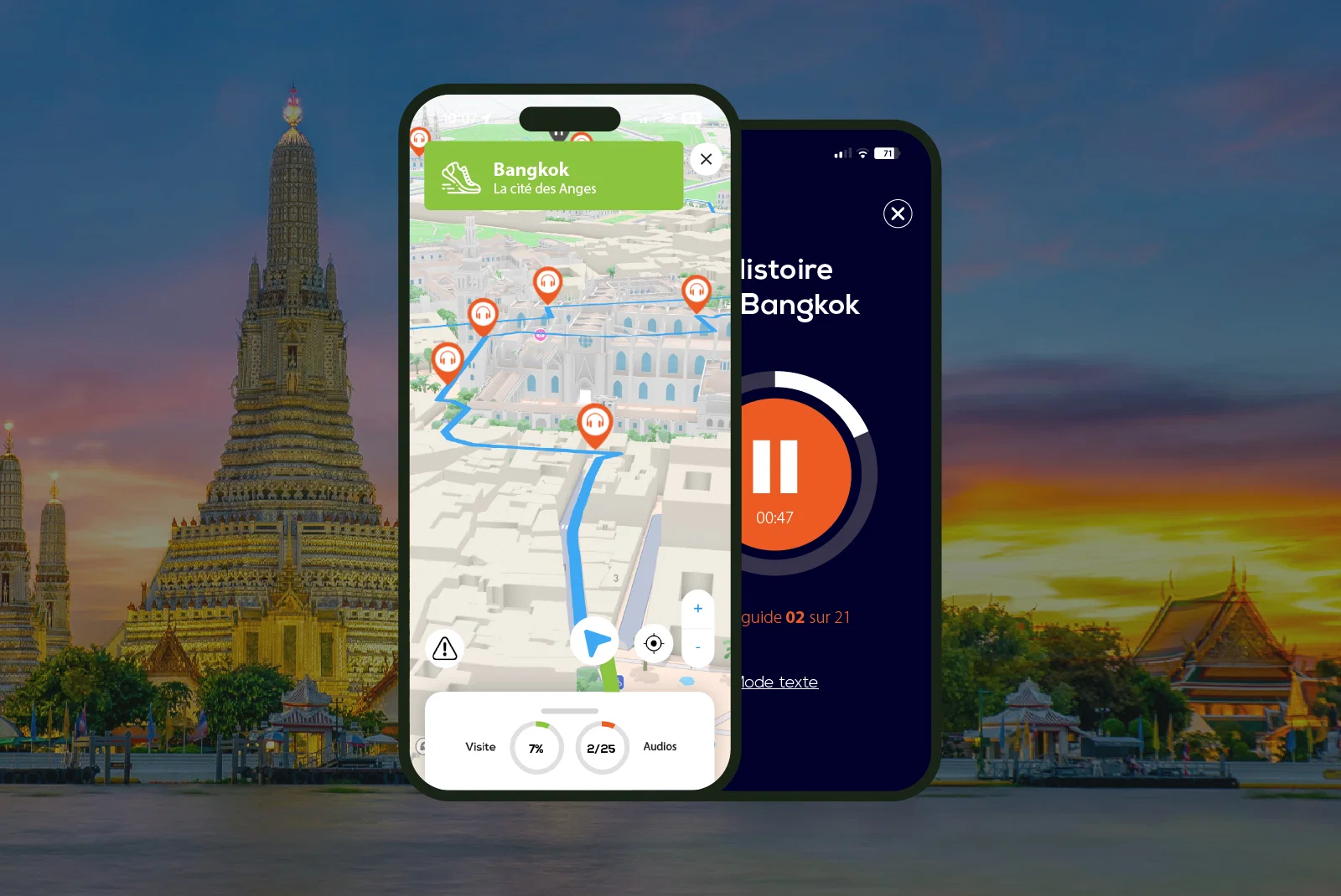 Bangkok Visite audioguidée à pied 2h40 et 22 commentaires audios