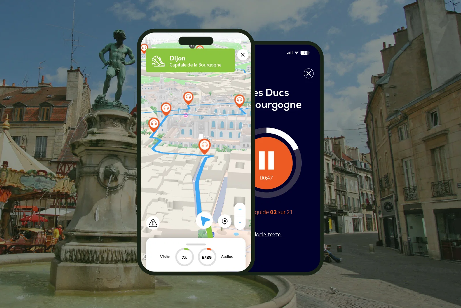 Dijon Visite audioguidée à pied 1h30 et 24 commentaires audios