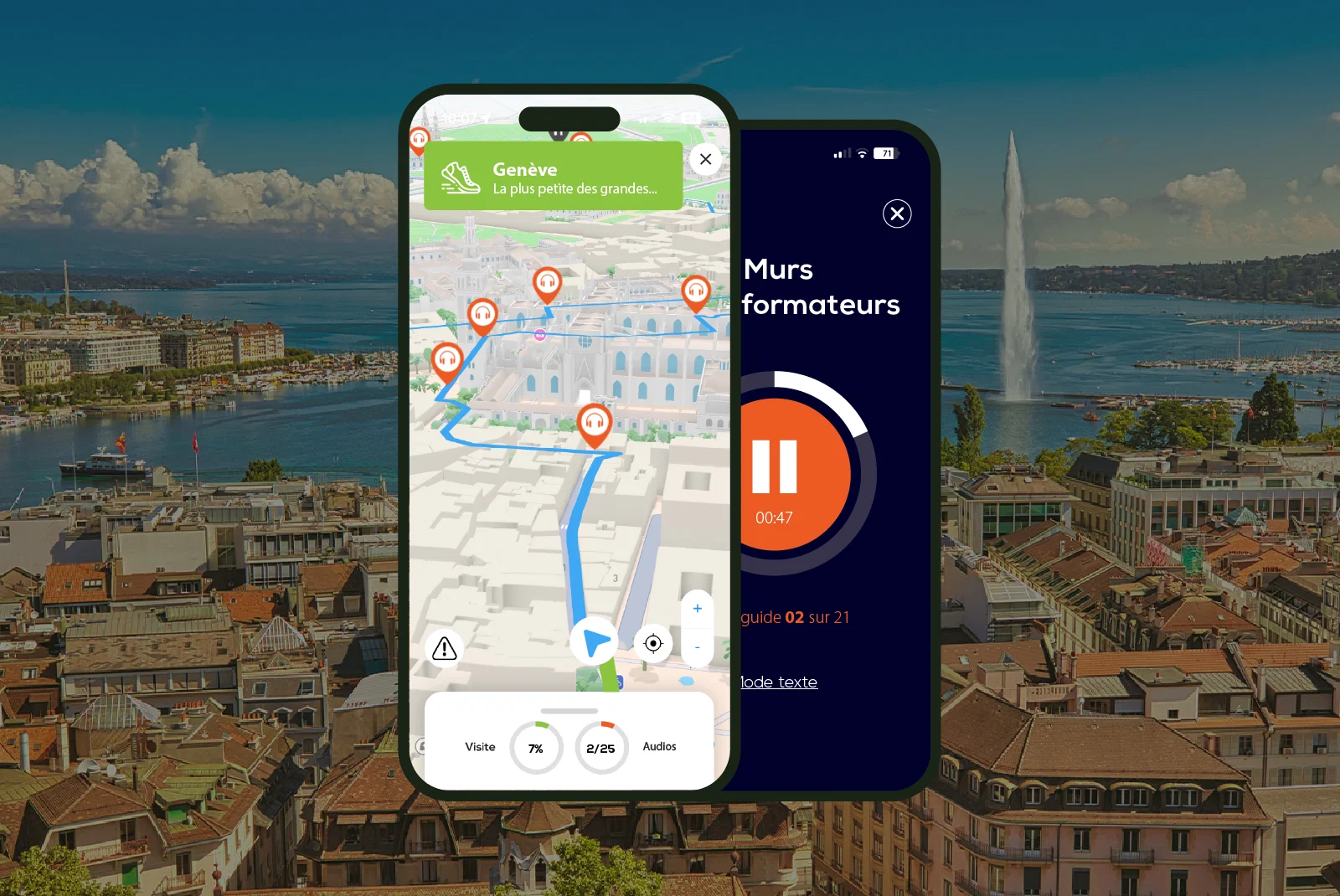 Genève Visite audioguidée à pied 2h10 et 24 commentaires audios