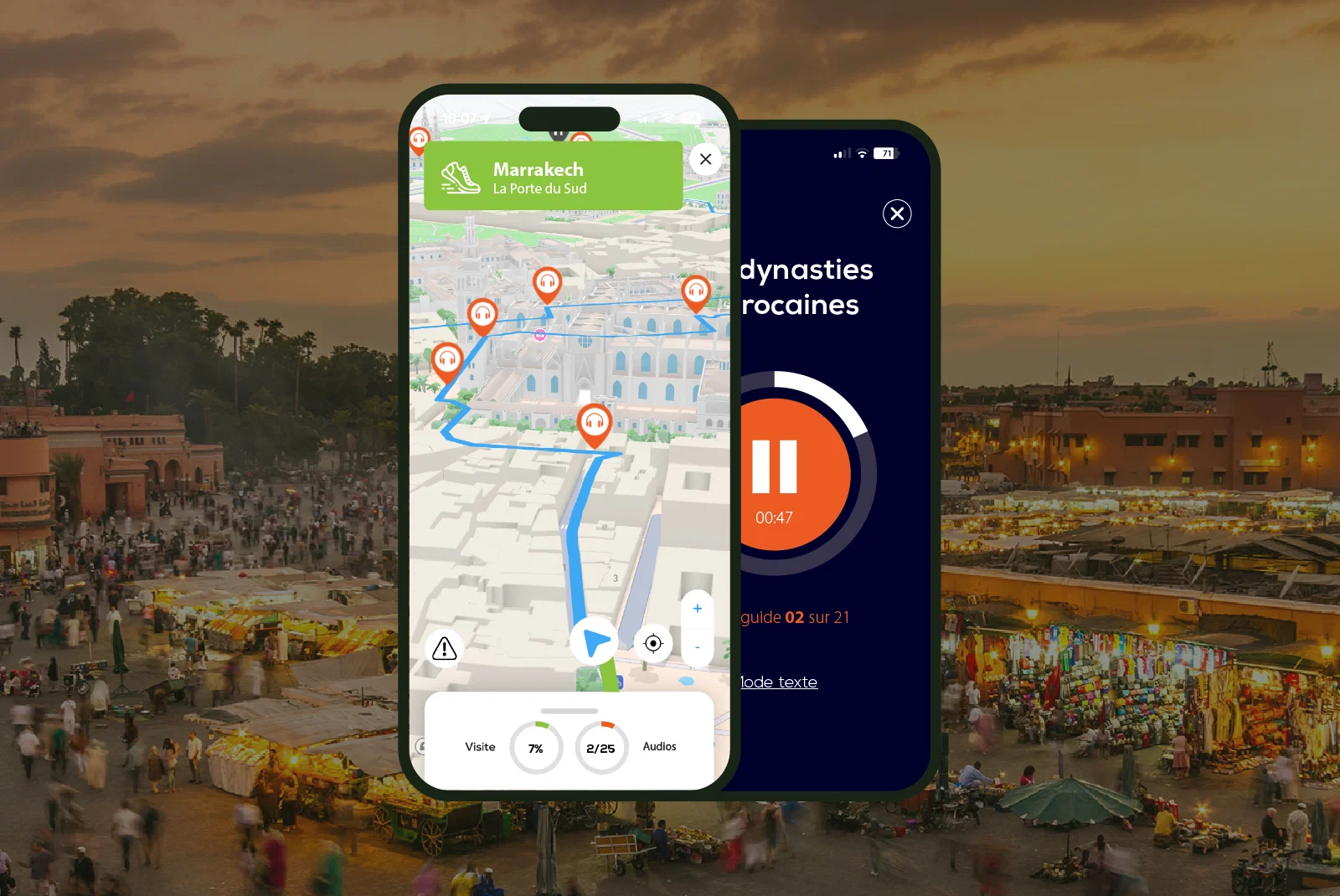 Marrakech Visite audioguidée à pied 2h45 et 21 commentaires audios