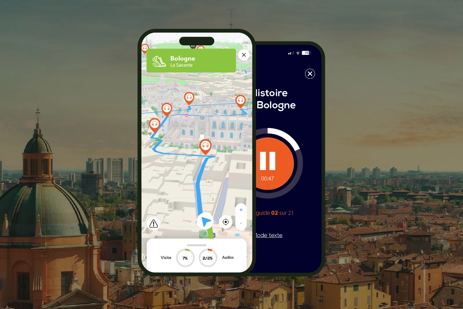 Bologne Visite audioguidée à pied 1h30 et 24 commentaires audios